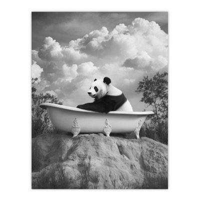 Unframed Wall Art Panda Bear in Elegant Bathtub Black White Surreal ...