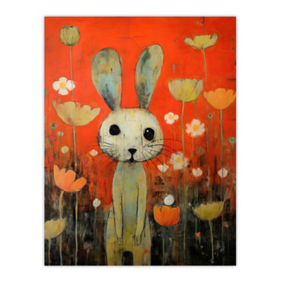 Unframed Wall Art Ragdoll Rabbit In Coral Wildflower Meadow - 12X16 inch