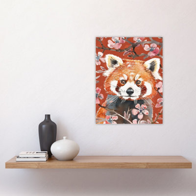 Unframed Wall Art Red Panda Cherry Blossom Tree Branch Watercolour ...