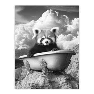 Unframed Wall Art Red Panda in Bathtub on Hill Black White Surreal ...