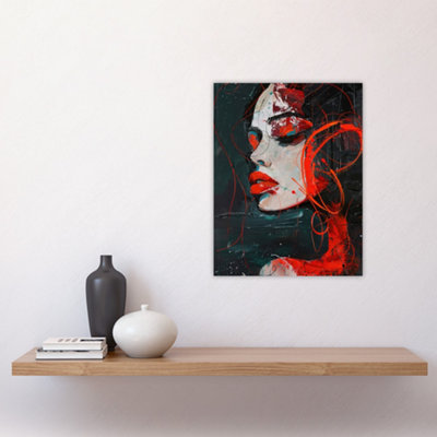 Unframed Wall Art Red Passion Woman Abstract Portrait Painting - 12X16 inch
