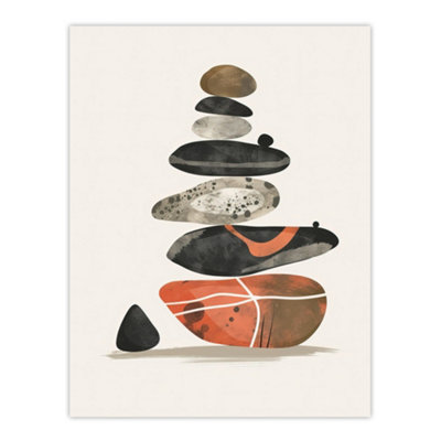 Unframed Wall Art Stacked Stones Zen Cairn Boho Vertical - 12X16 inch