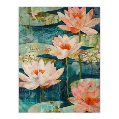 Unframed Wall Art Tranquil Pink Water Lilies on Calm Pond Artwork ...