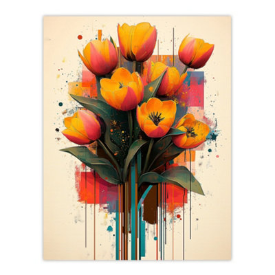 Unframed Wall Art Tulip Bouquet Modern Floral Abstract Painting - 12X16 ...