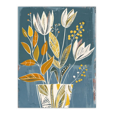 Unframed Wall Art Tulip Flowers Orange Blue Potted Plant Floral - 12X16 ...