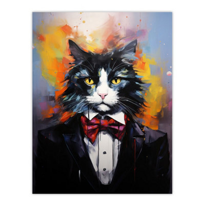 Unframed Wall Art Tuxedo Cat Lover Gift Black White Pet Portrait ...