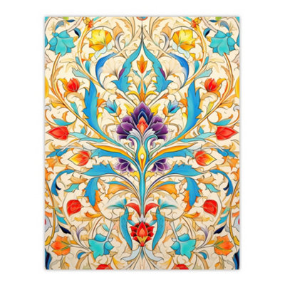 Unframed Wall Art Vibrant Arabesque Flower Design Purple Orange Blue ...