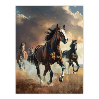 Unframed Wall Art Wild Horses Galloping Field Atmospheric Sunset ...