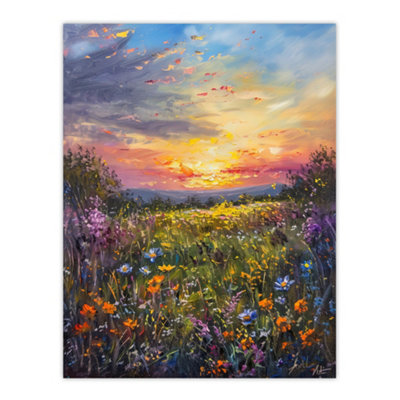 Unframed Wall Art Wildflower Meadow at Sunset Painting Summer - 12X16 inch