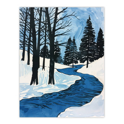 Unframed Wall Art Winter Forest River Stream Snowy Landscape - 12X16 inch
