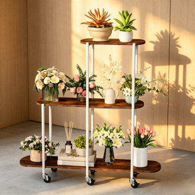 UNHO 107cmH Vintage Indoor 3 Tiered Corner Plant Shelf Flower Storage ...