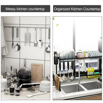 2-Tier Over The Sink Dish Drying Rack - Bronze Metal Storage Shelf For Kitchen Countertop