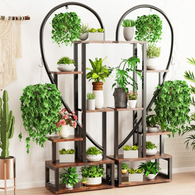 UNHO 2Pcs 6-Tier Heart Plant Stand Garden Flower Pots Display Ladder Rack Shelf 1650mm H