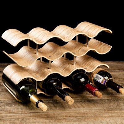 UNHO 4 Tier Wooden Wave Wine Rack/Creative Home Grape Wine Holder Shelf Cabinet/Bottle Rack L419xW243.8xH155mm