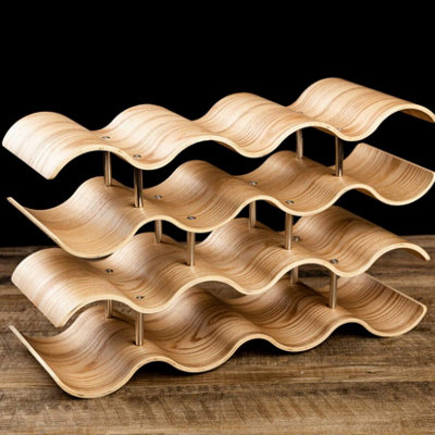 UNHO 4 Tier Wooden Wave Wine Rack/Creative Home Grape Wine Holder Shelf ...