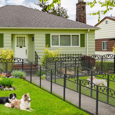 UNHO 5x Metal Garden Fence Panels Vertical Rails Pet Dog Kennel Fence LxH 60x110cm