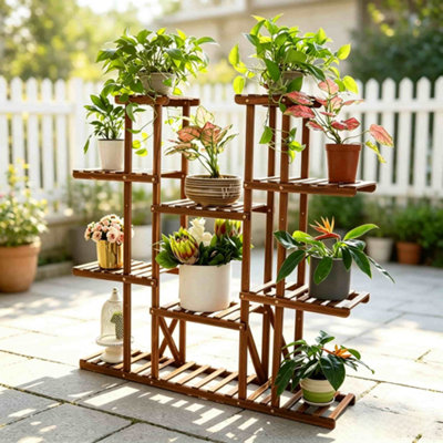 UNHO Multi Tier Wood Flower Rack Plant Stand Shelves Bonsai Display ...