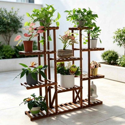 UNHO Multi Tier Wood Flower Rack Plant Stand Shelves Bonsai Display ...