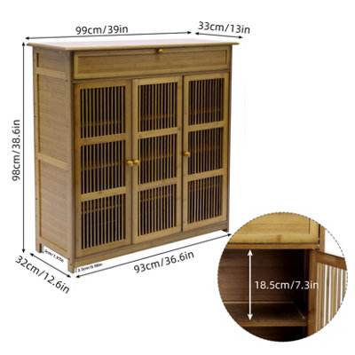 UNHO XXL Vintage Shoes Rack 4-Tier Bamboo Entryway Cabinet Closet Living Room Bedroom L93xW93xH98cm