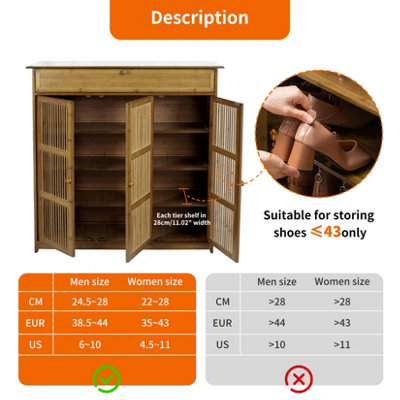 UNHO XXL Vintage Shoes Rack 4-Tier Bamboo Entryway Cabinet Closet Living Room Bedroom L93xW93xH98cm