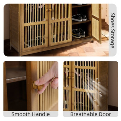 UNHO XXL Vintage Shoes Rack 4-Tier Bamboo Entryway Cabinet Closet Living Room Bedroom L93xW93xH98cm