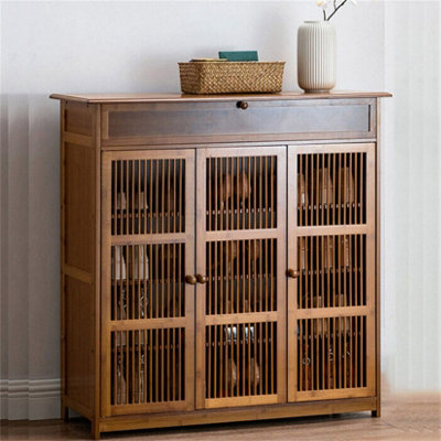 UNHO XXL Vintage Shoes Rack 4-Tier Bamboo Entryway Cabinet Closet Living Room Bedroom L93xW93xH98cm