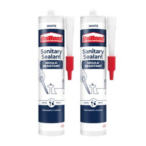 UniBond Mould Resistant Sanitary Sealant Cartridge White 274 g, 2 Pack