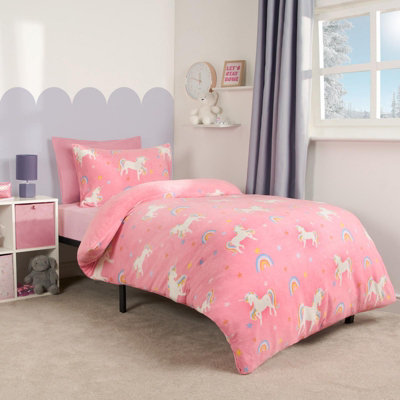 Unicorn Bedding Duvet Cover Set Plush Fleece Warm Quilt Pink Junior DIY at B Q