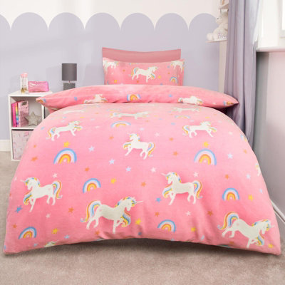 Unicorn Bedding Duvet Cover Set Plush Fleece Warm Quilt Pink Single DIY at B Q