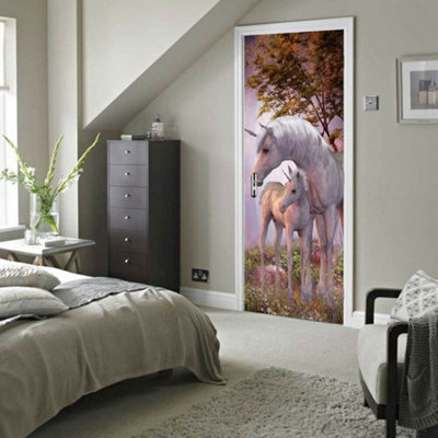 Unicorn Door Mural Europe Decal Home Decorations European Standard Size 88X200Cm