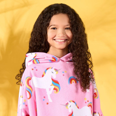 Unicorn Poncho Beach Towel Kids Hooded Quick Dry Microfibre Holiday - 3
