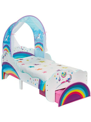 Unicorn Rainbow Toddler Bed with Storage and Canopy