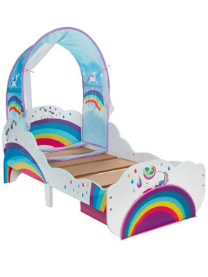 Unicorn Rainbow Toddler Bed with Storage and Canopy
