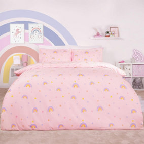 Unicorn Star Duvet Cover with Pillowcase Blush Kids Bedding Quilt Set