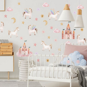 Unicorns and Castles Wall Sticker Pack Children's Bedroom Nursery Playroom Décor Self-Adhesive Removable