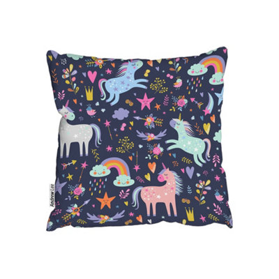 Unicorns On Navy (Cushion) / 45cm x 45cm