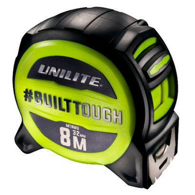 Unilite MT8M3 8 Metre Heavy Duty Tape Measure - 32mm Wide Blade - Impact Resistant TPR Coated - Ultra High Performance