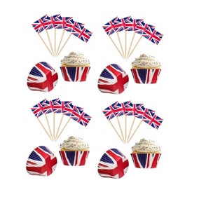 Union Jack Cupcake Cases & Flags Toppers Kings Coronation 96 Piece Cupcake Set
