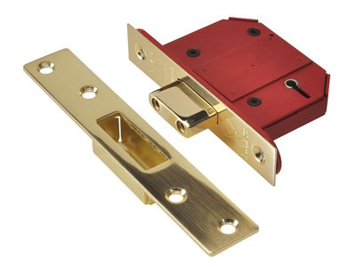 UNION Y2100S-PL-2.5 StrongBOLT 2100S BS 5 Lever Mortice Deadlock 68mm 2.5in Satin Brass Visi UNNY2100SP25