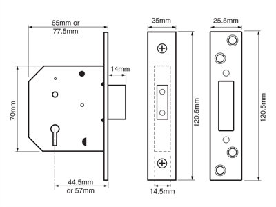 UNION Y2101-SC-2.50 2101 5 Lever Mortice Deadlock Satin Chrome Finish 65mm 2.5in Visi UNNY2101SC25