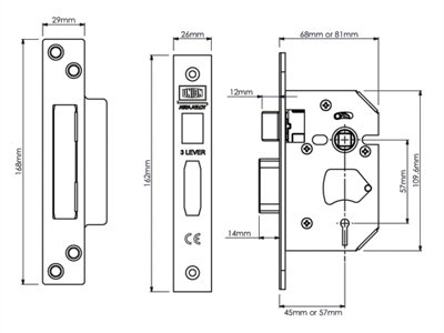 UNION Y2203S-PB-3.0 StrongBOLT 2203S 3 Lever Mortice Sashlock Polished Brass 81mm 3in Visi UNNY2203PB30