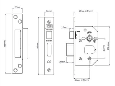 UNION Y2205S-PB-2.5 StrongBOLT 2205S 5 Lever Mortice Sashlock Polished Brass 68mm 2.5in Visi UNNY2205PB25