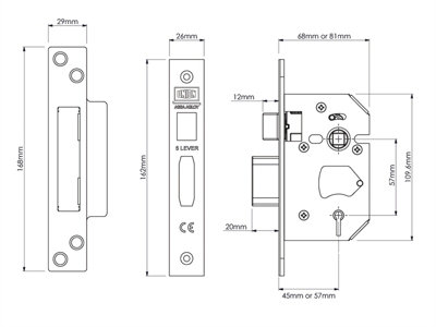 UNION Y2205S-PB-3.0 StrongBOLT 2205S 5 Lever Mortice Sashlock Polished Brass 81mm 3in Visi UNNY2205PB30
