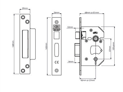UNION Y22WCS-PB-2.5 StrongBOLT 22WCS Mortice Bathroom Lock Polished Brass 68mm 2.5in Visi UNNY22WCPB25