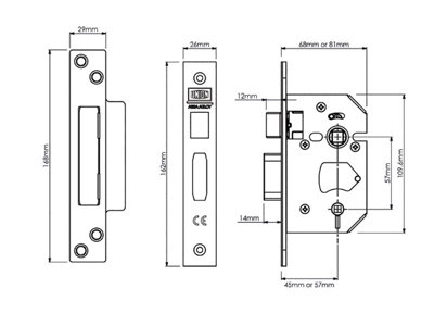 UNION Y22WCS-PB-2.5 StrongBOLT 22WCS Mortice Bathroom Lock Polished Brass 68mm 2.5in Visi UNNY22WCPB25 - 3