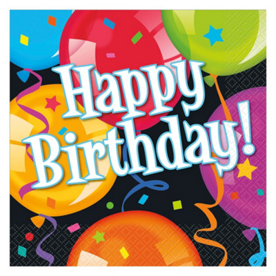Unique Balloons Happy Birthday Napkins (Pack of 16) Multicoloured (One Size)