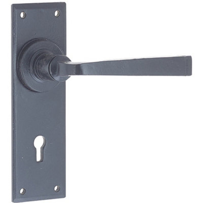 Unique Black Door Handle on Lockplate for Rustic Homes - Interior Lever on Backplate