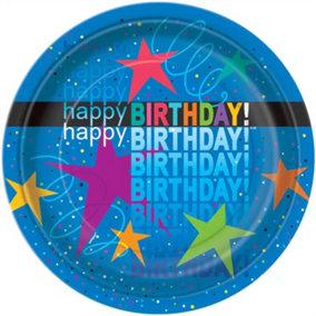Unique Cosmic Happy Birthday Disposable Plates (Pack of 8) Blue/Multicoloured (One Size)