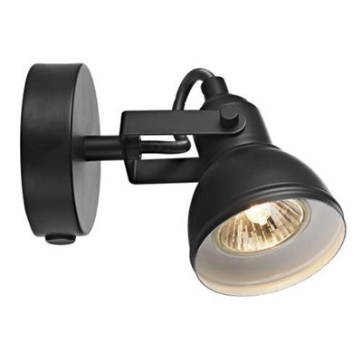 Unique Industrial Designed Matt Black Switched Wall Spot Light DIY at B&Q