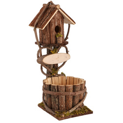 Unique Outdoor Free Standing Doorstep Wooden Birdhouse Flower Plant Pot Bird Nesting Box Planter